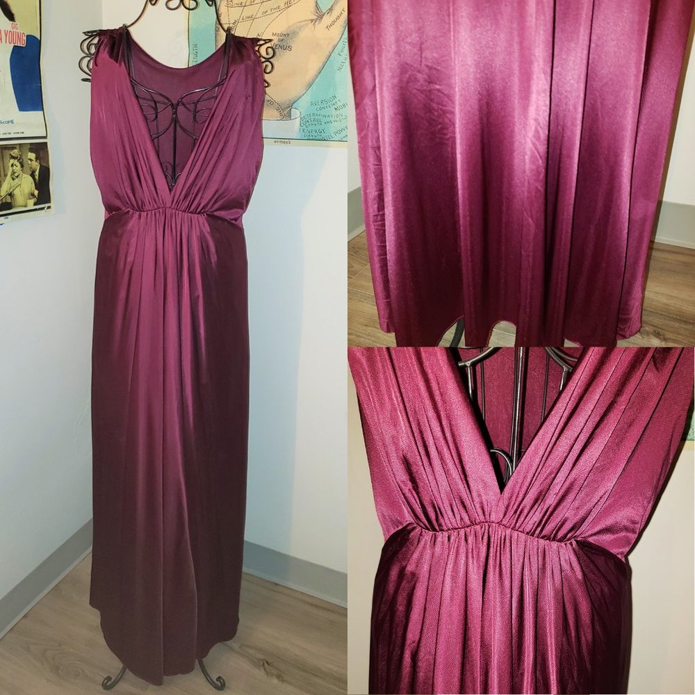 60s - Y2K Vintage Maxi Eggplant Purple Egyptian Empire Slip Dress. M
